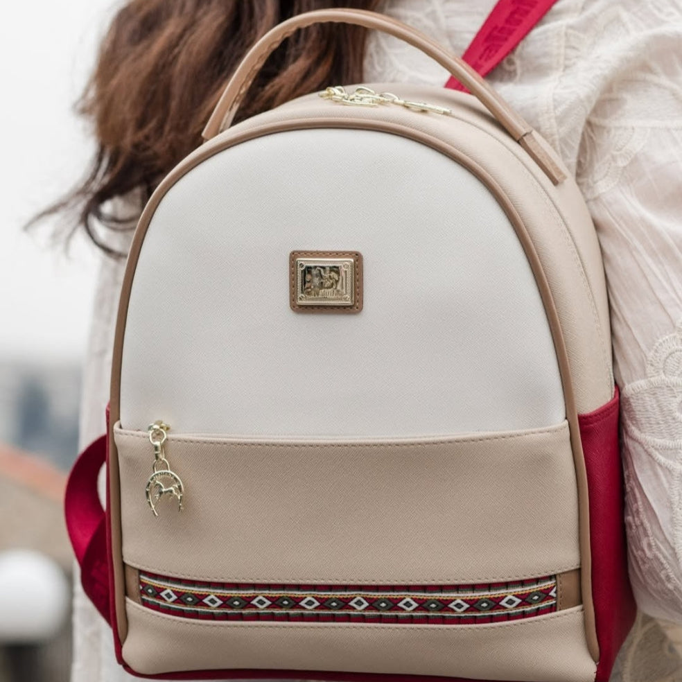 Cavalinho Outlet Twist Backpack Purse for Women SKU 16130207.23 #color_red / white / beige