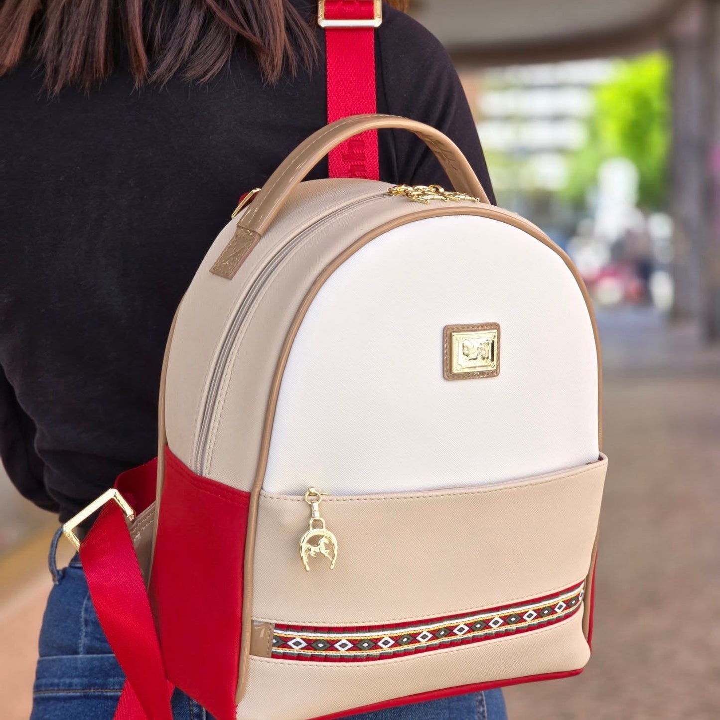 Cavalinho Outlet Twist Backpack Purse for Women SKU 16130207.23 #color_red / white / beige