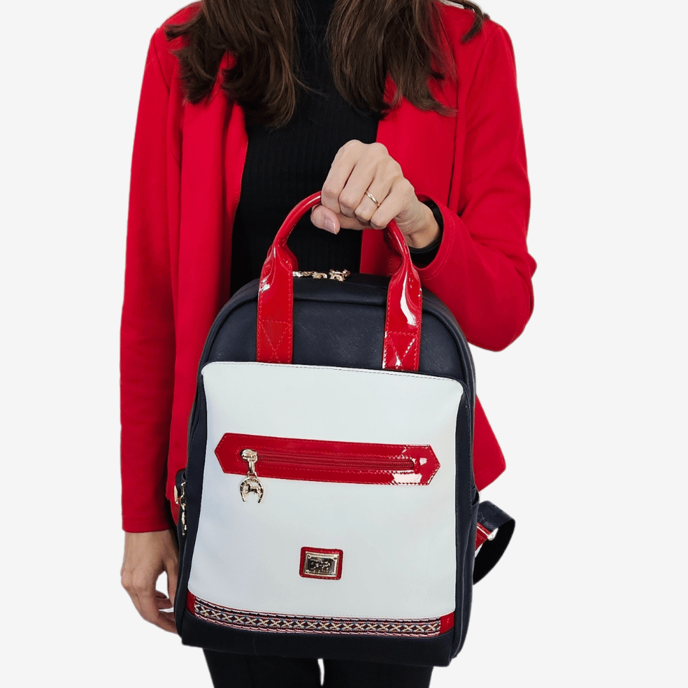 Cavalinho Outlet Twist Large Backpack Purse SKU 16130395.22 #color_navy / white / red